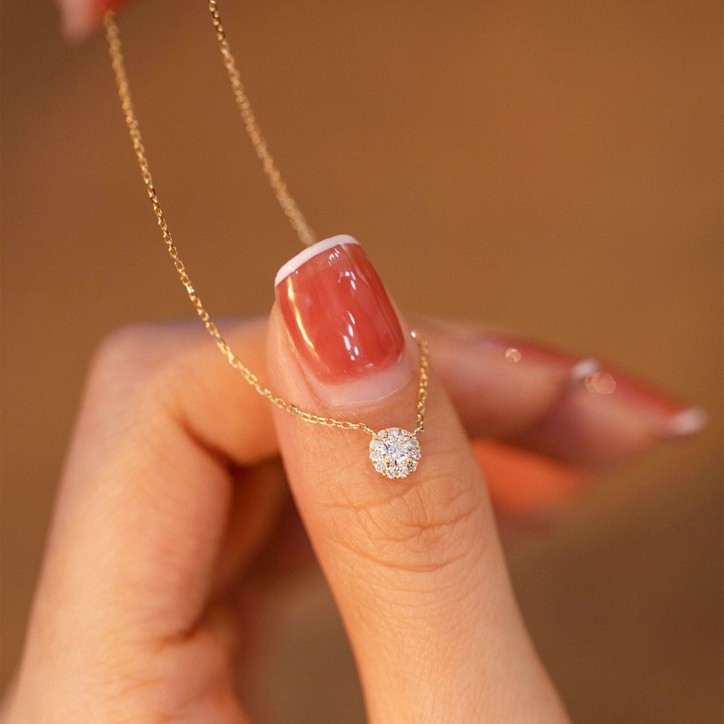 0.30 TCW Round Halo Moissanite Necklace