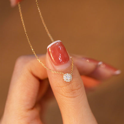 0.30 TCW Round Halo Moissanite Necklace