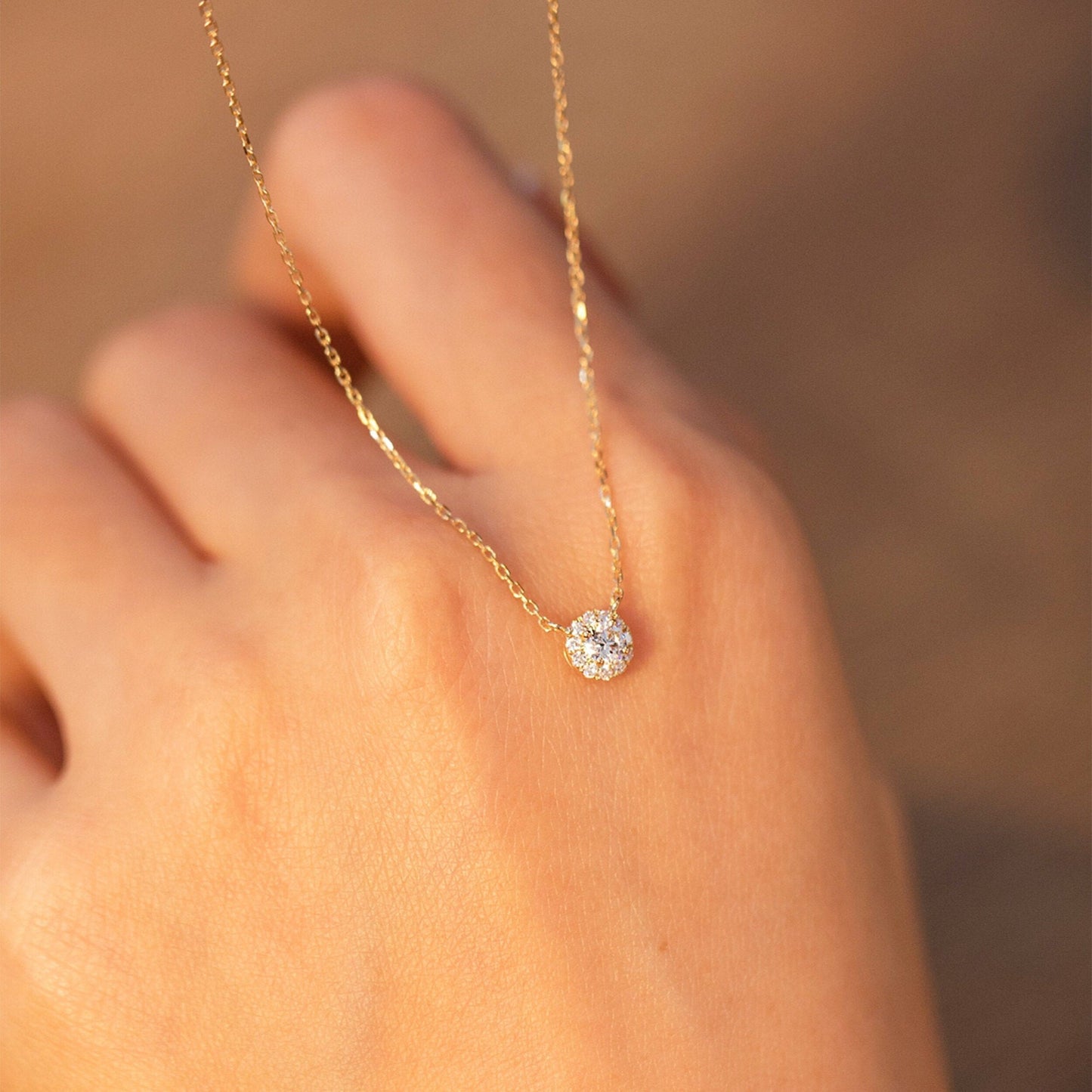 0.30 TCW Round Halo Moissanite Necklace