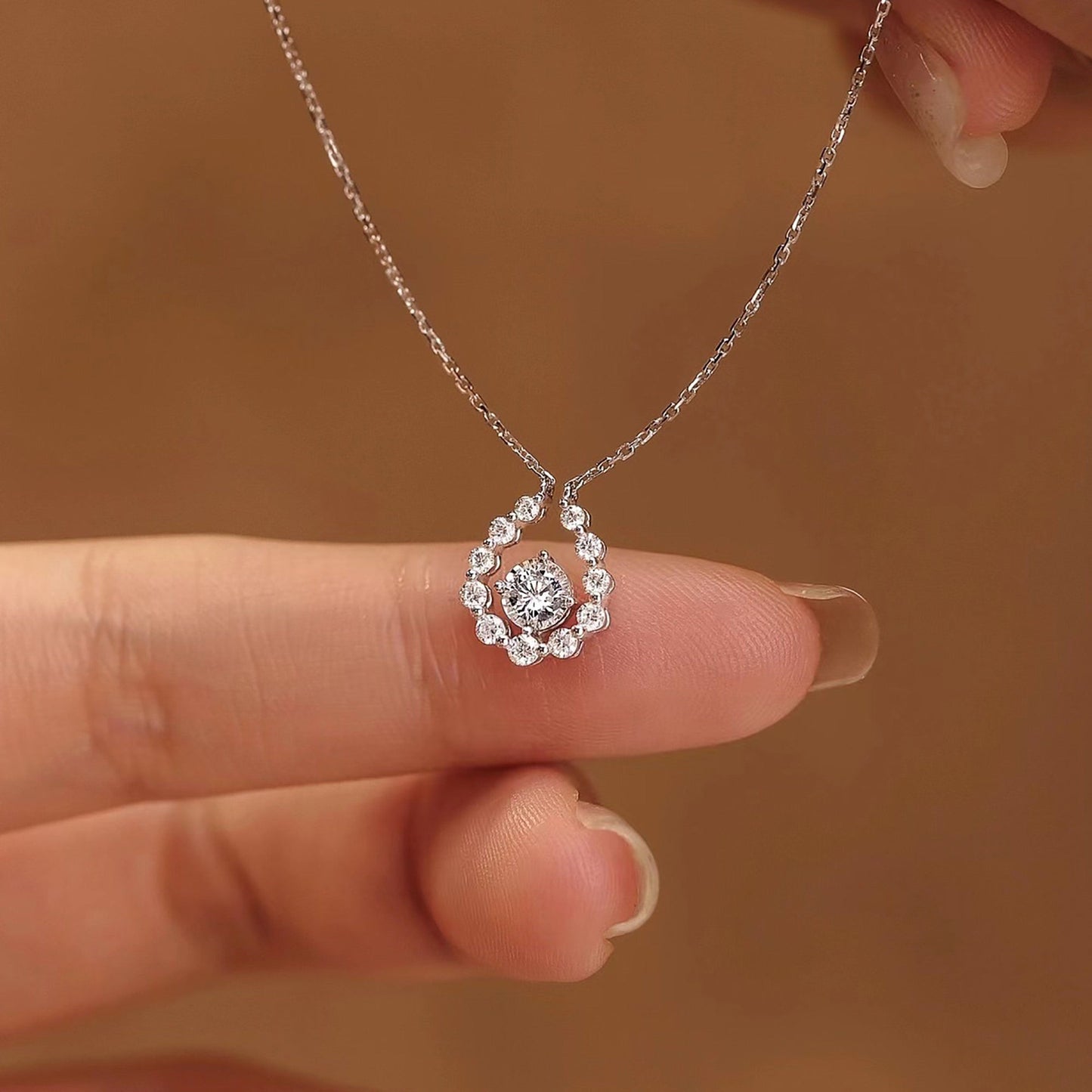 0.50 CT Round Halo Moissanite Necklace