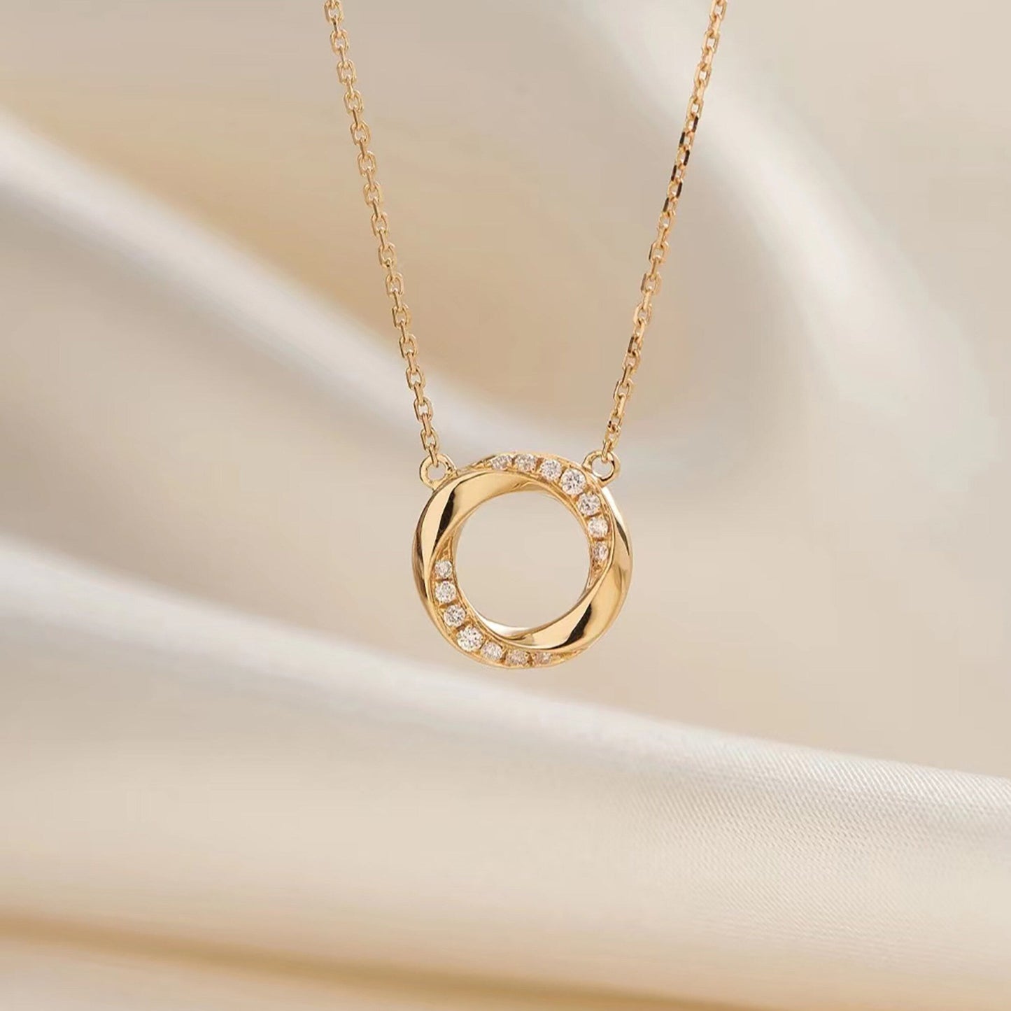 0.20 TCW Round Open Circle Moissanite Necklace