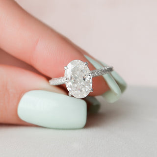 3.0 CT Oval Hidden Halo Pave Setting Moissanite Engagement Ring 5