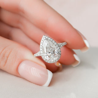 3.0 CT Pear Halo & Pave Split Shank Moissanite Engagement Ring 2