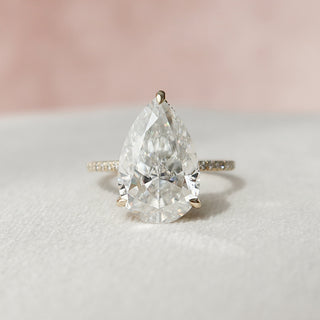 4.5 CT Pear Cut Hidden Halo Pave Setting Moissanite Engagement Ring 1