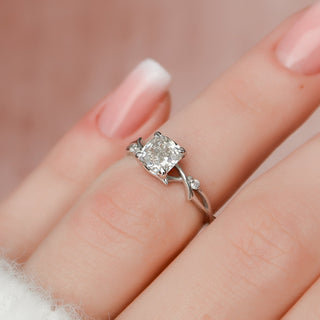1.0 CT Cushion Twig Pave Setting Moissanite Engagement Ring 6