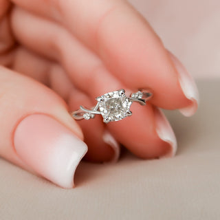 1.0 CT Cushion Twig Pave Setting Moissanite Engagement Ring 4