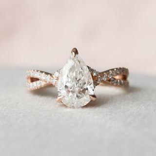1.0 CT Pear Cut Criss Cross Pave Moissanite Engagement Ring 8