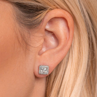 1.0 CT Princess Cut Halo Stud Moissanite Earrings 2