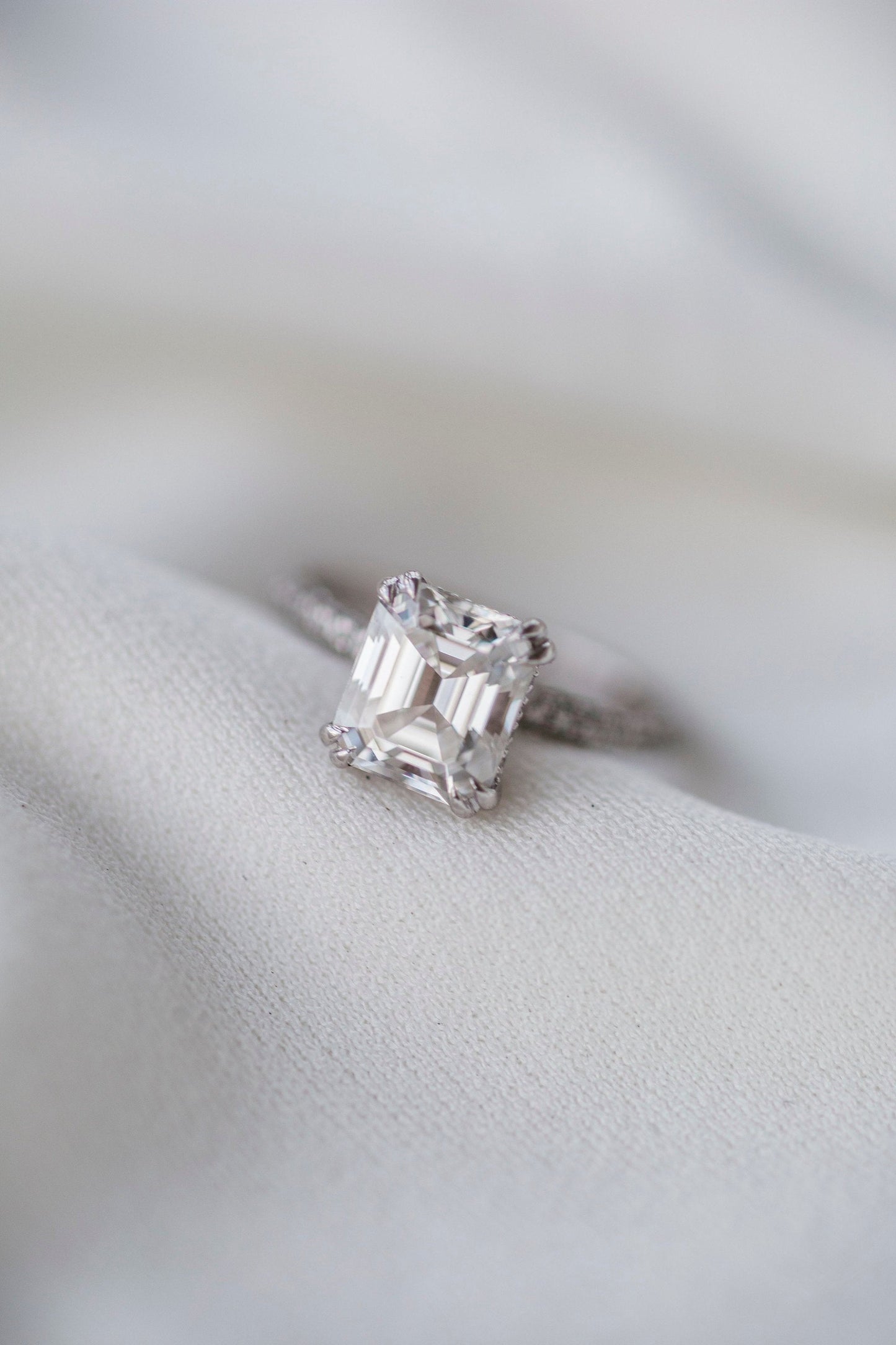 2.30 CT Asscher Solitaire Hidden Halo & Pave Moissanite Engagement Ring 5