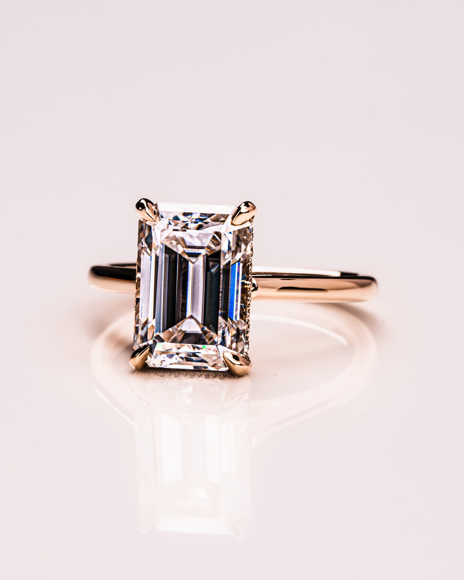 3.24 CT Emerald Cut Solitaire Hidden Halo Moissanite Engagement Ring 11