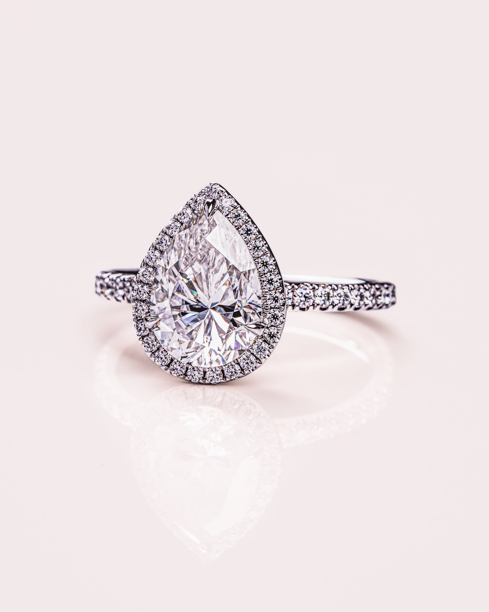 1.93 CT Pear Halo Pave Moissanite Engagement Ring 4
