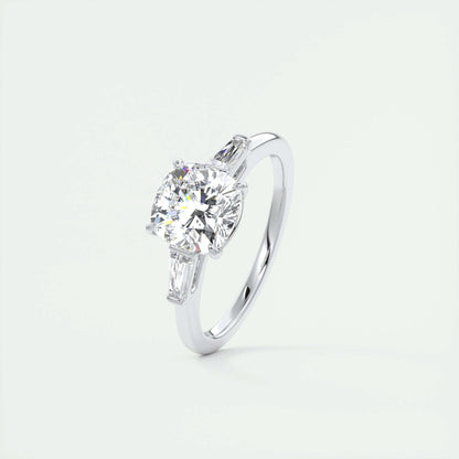 2.15 CT Cushion Cut Three Stone Moissanite Engagement Ring 4