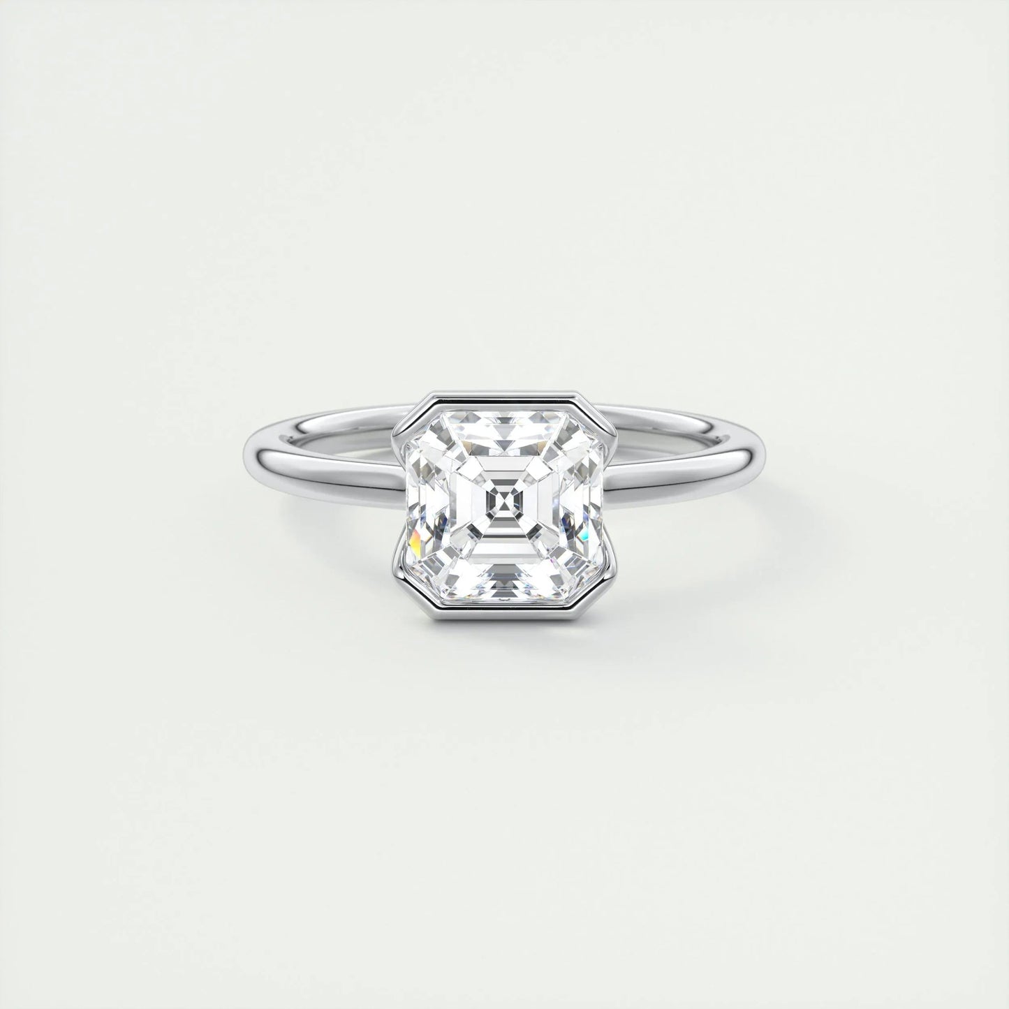 2.03 CT Asscher Half Bezel Solitaire Moissanite Engagement Ring 1