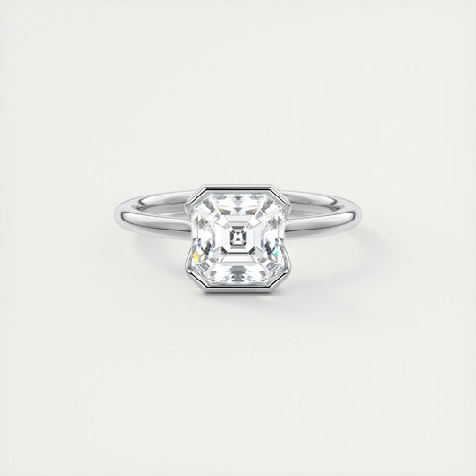 2.03 CT Asscher Half Bezel Solitaire Moissanite Engagement Ring 1