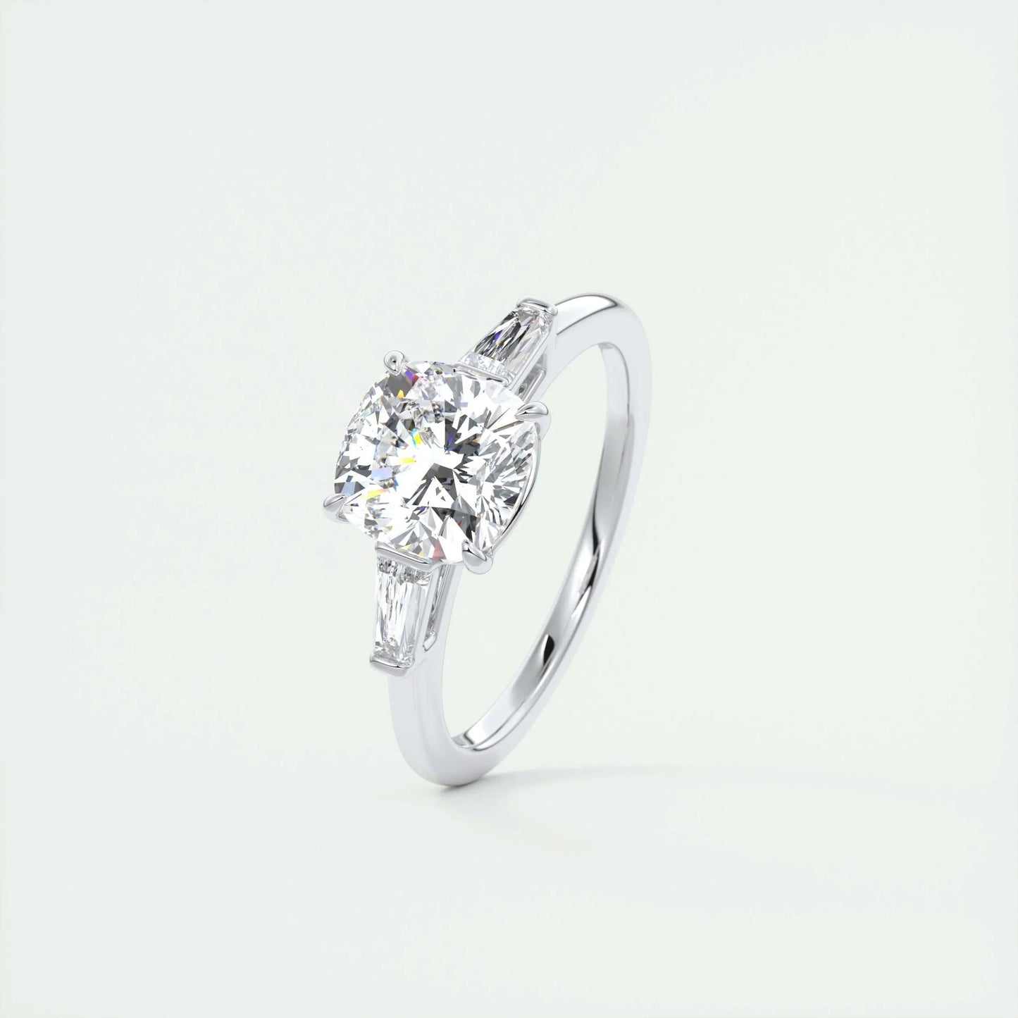2 CT Cushion Three Stone CVD F/VS1 Diamond Engagement Ring 4