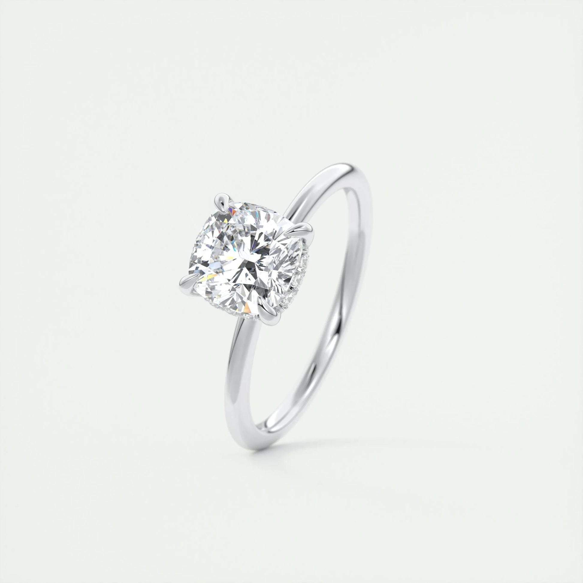 2.15 CT Cushion Solitaire Hidden Halo Moissanite Engagement Ring 4