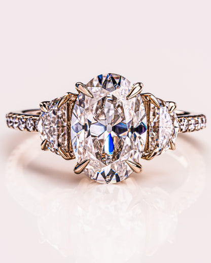 2.3 CT Oval Three Stone Pave Moissanite Engagement Ring 3