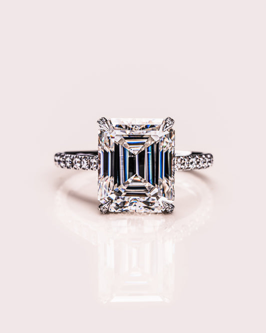 3.42 CT Emerald Cut Solitaire Moissanite Engagement Ring With Hidden Halo Setting 1