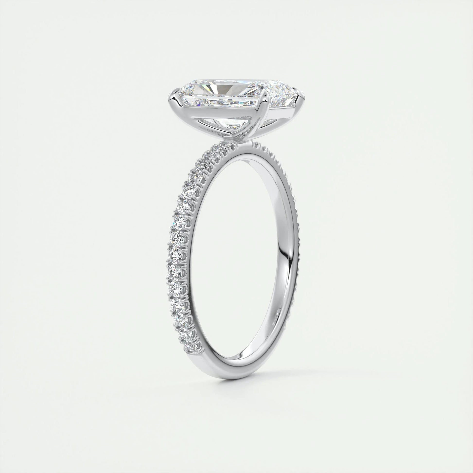 2.10 CT Radiant Solitaire Pave Moissanite Engagement Ring 7