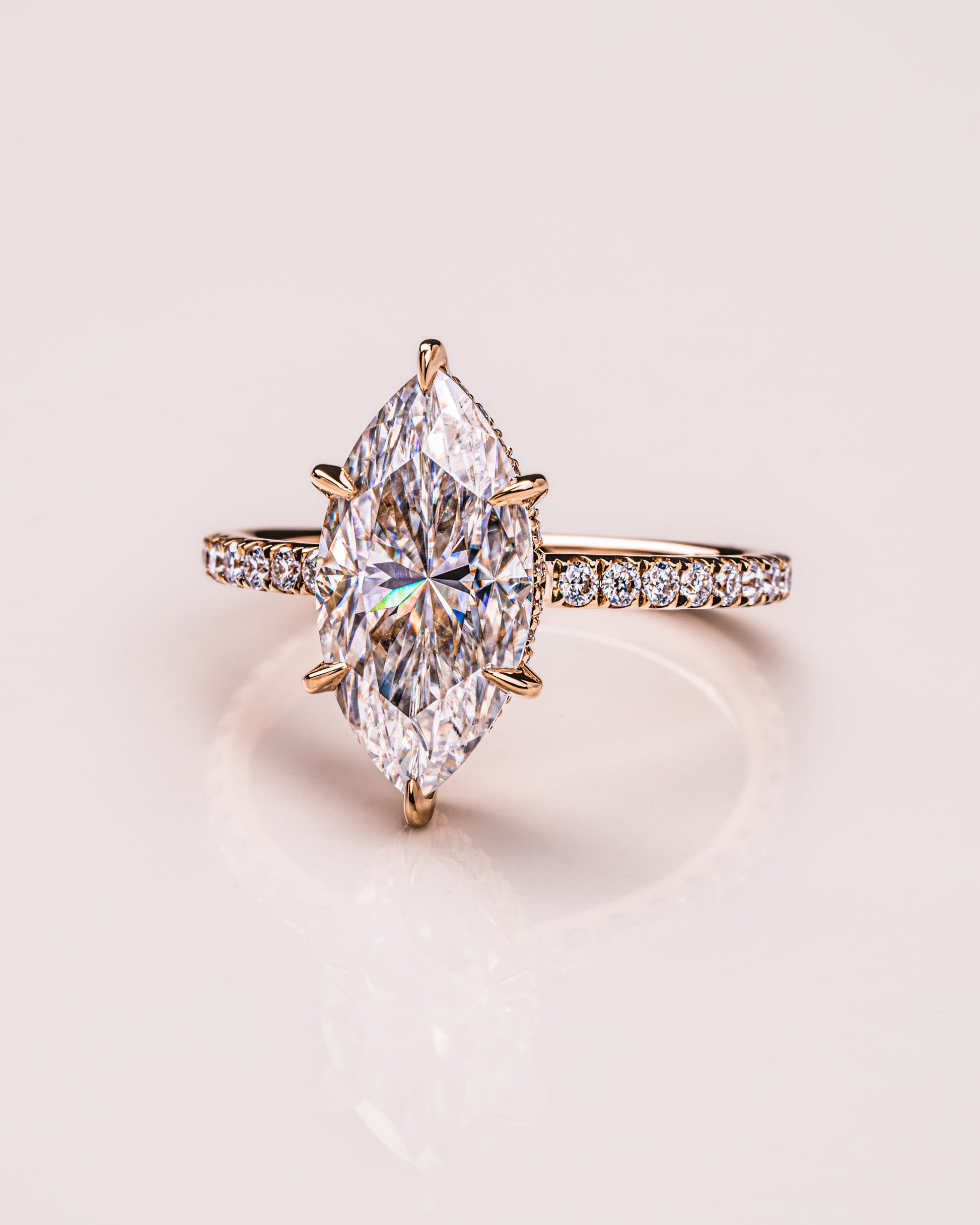 1.98 CT Marquise Solitaire Moissanite Engagement Ring With Hidden Halo/Pave Setting 9