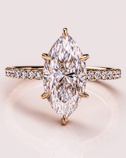 3.09 CT Marquise Cut Solitaire Moissanite Engagement Ring With Hidden Halo Setting 3