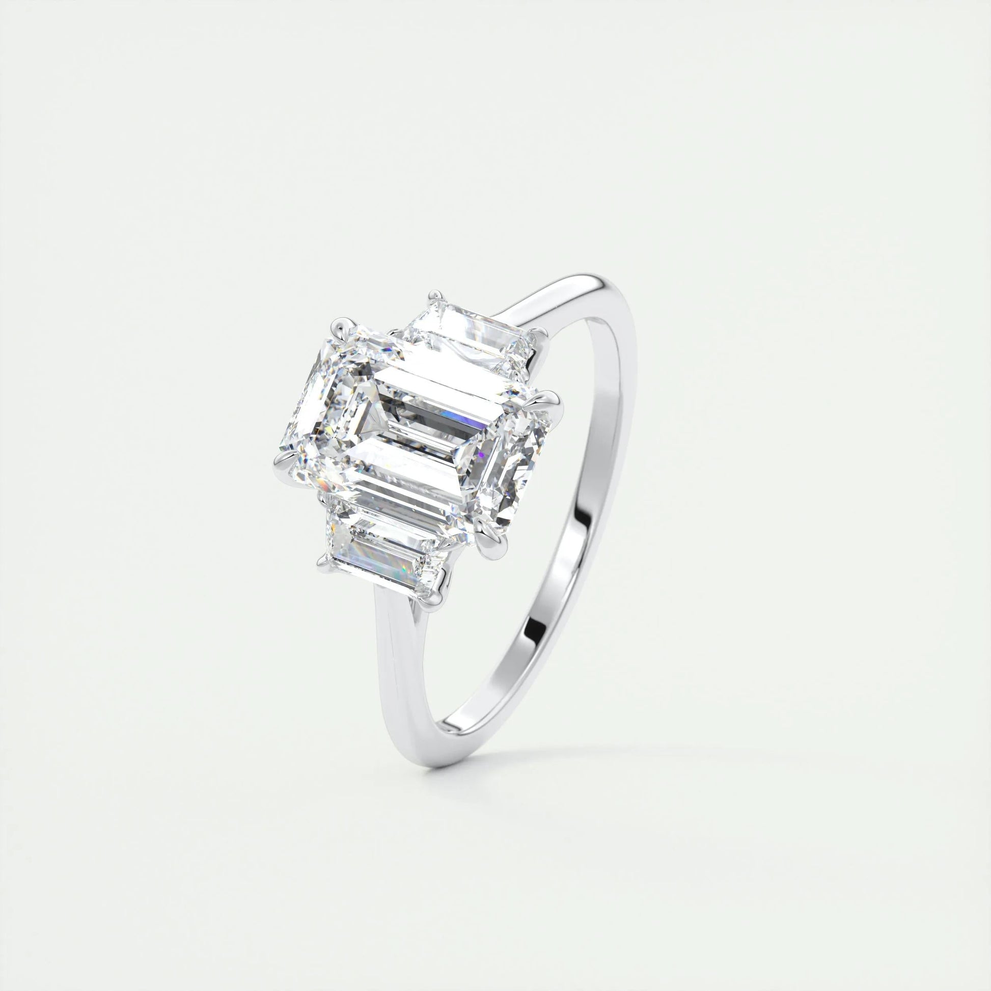 1.91 CT Emerald Cut Three Stone Moissanite Engagement Ring 6