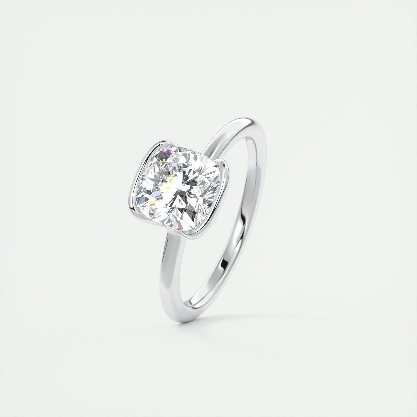 2.15 CT Cushion Half Bezel Solitaire Moissanite Engagement Ring 5