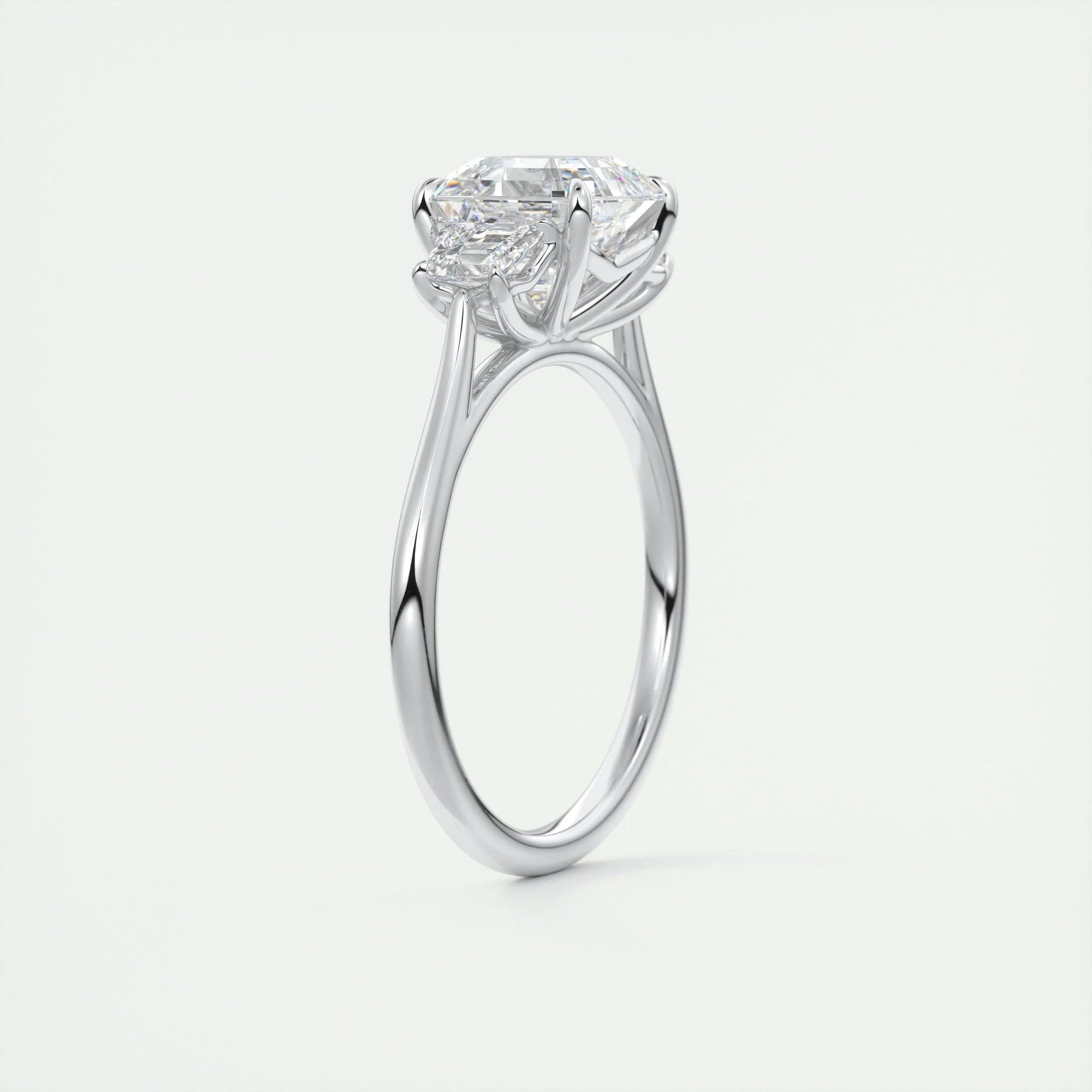 2.03 CT Asscher Cut Three Stone Moissanite Engagement Ring 7