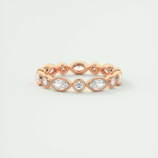 0.98 Marquise and Round Bezel Moissanite Bridal Wedding Band 11