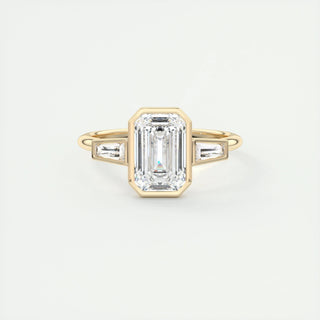 2.30 CT Emerald Cut Bezel 3 Stone Moissanite Engagement Ring 8