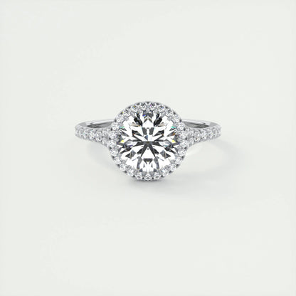 2.0 CT Round Halo Split Shank Moissanite Engagement Ring 1