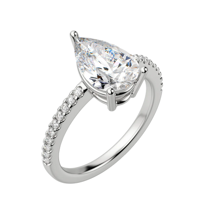 1.33 CT Pear Cut Solitaire Pave Moissanite Engagement Ring 4