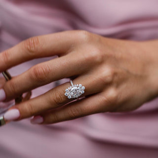 3.50 CT Oval Cluster Halo & Pave Moissanite Engagement Ring 3
