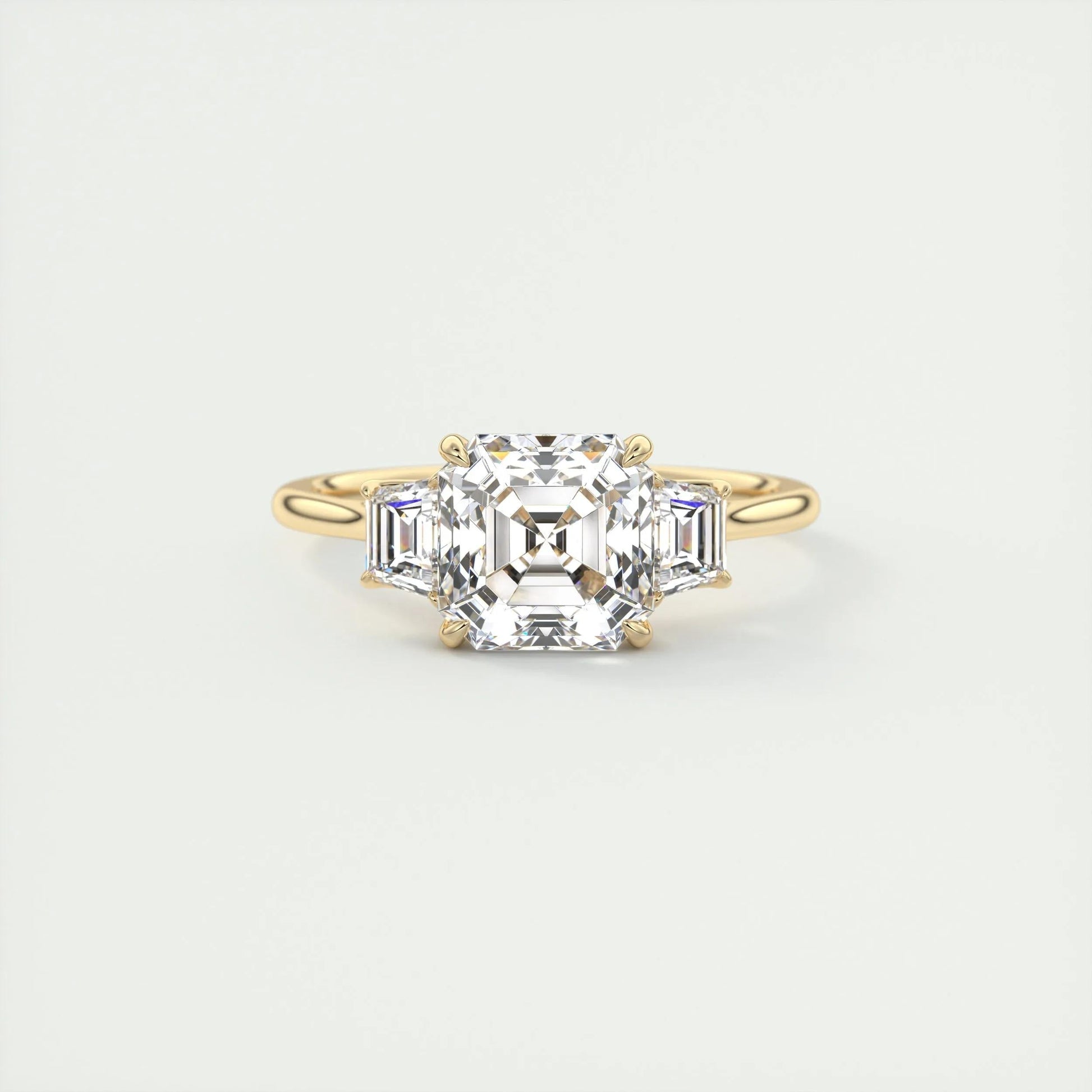 2.03 CT Asscher Cut Three Stone Moissanite Engagement Ring 9