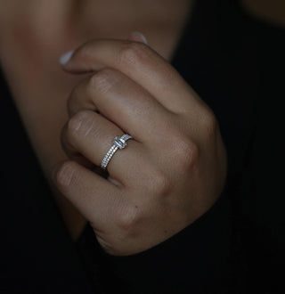 0.60 CT Emerald Cut Pave CVD E/VVS2 Diamond Engagement Ring 2