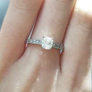 0.54 CT Cushion Cut Pave CVD F/VS2 Diamond Engagement Ring 3