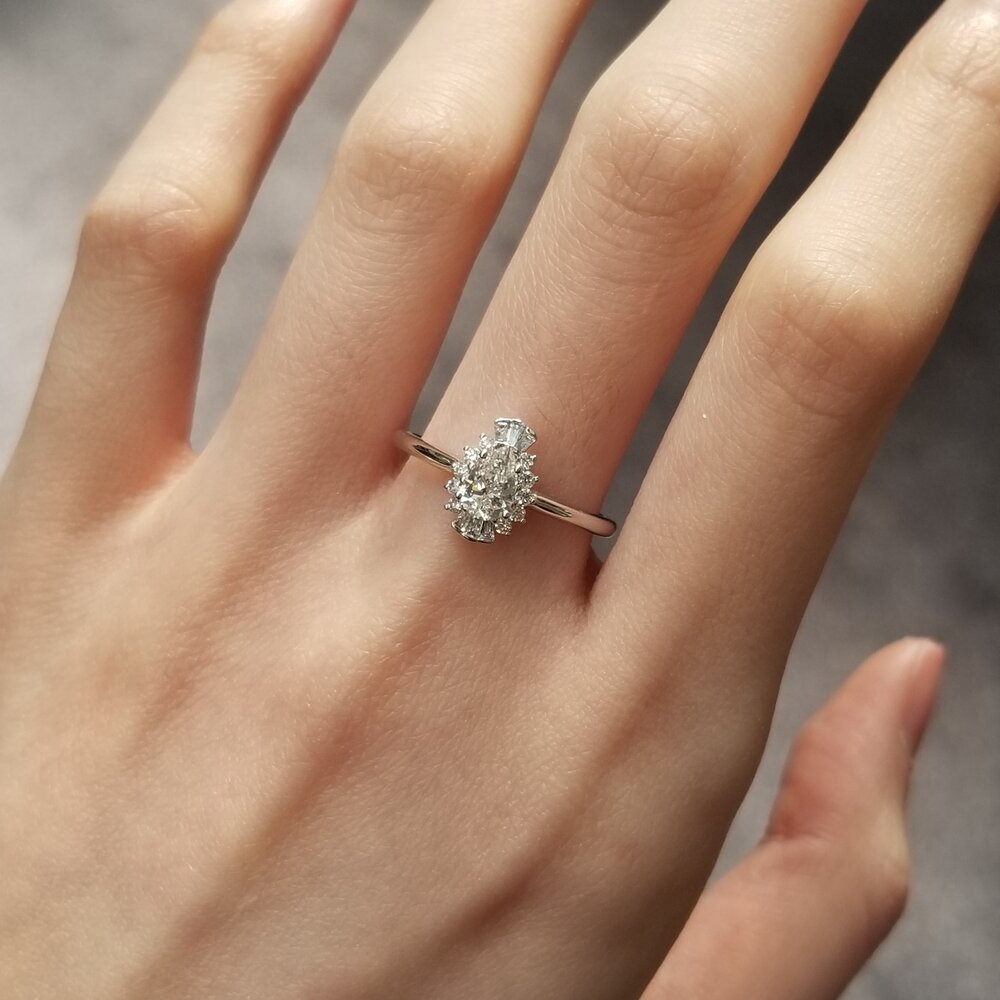 0.40 CT Pear Cluster CVD G/VS2 Diamond Engagement Ring 4