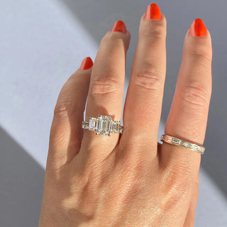 2 CT Emerald Three Stone CVD F/VS1 Diamond Engagement Ring 25