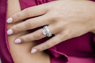 4.30 CT Emerald Hidden Halo & Pave Moissanite Engagement Ring 8