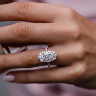 3.50 CT Oval Cluster Halo & Pave Moissanite Engagement Ring 1