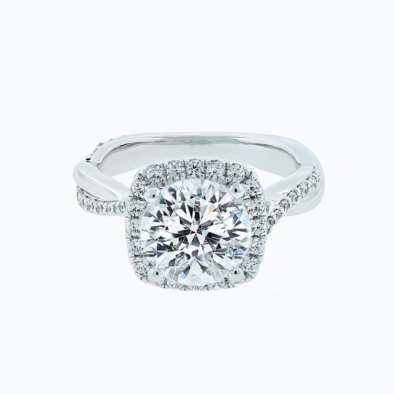 2.0 CT Round Halo & Twisted Pave CVD F/VS2 Diamond Engagement Ring 1