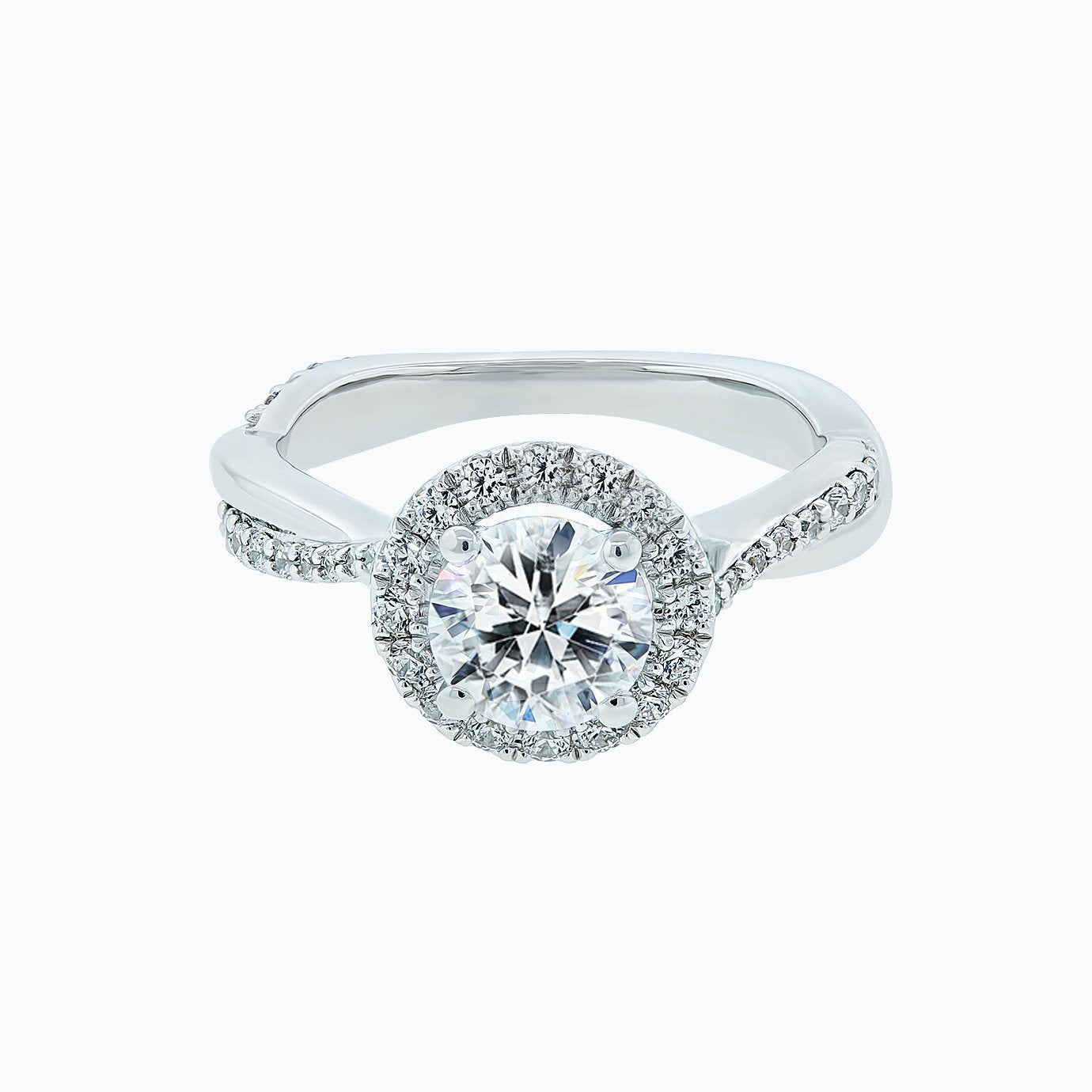 1.0 CT Round Halo & Twisted Pave CVD F/VS2 Diamond Engagement Ring 1