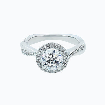 1.0 CT Round Halo & Twisted Pave CVD F/VS2 Diamond Engagement Ring 1
