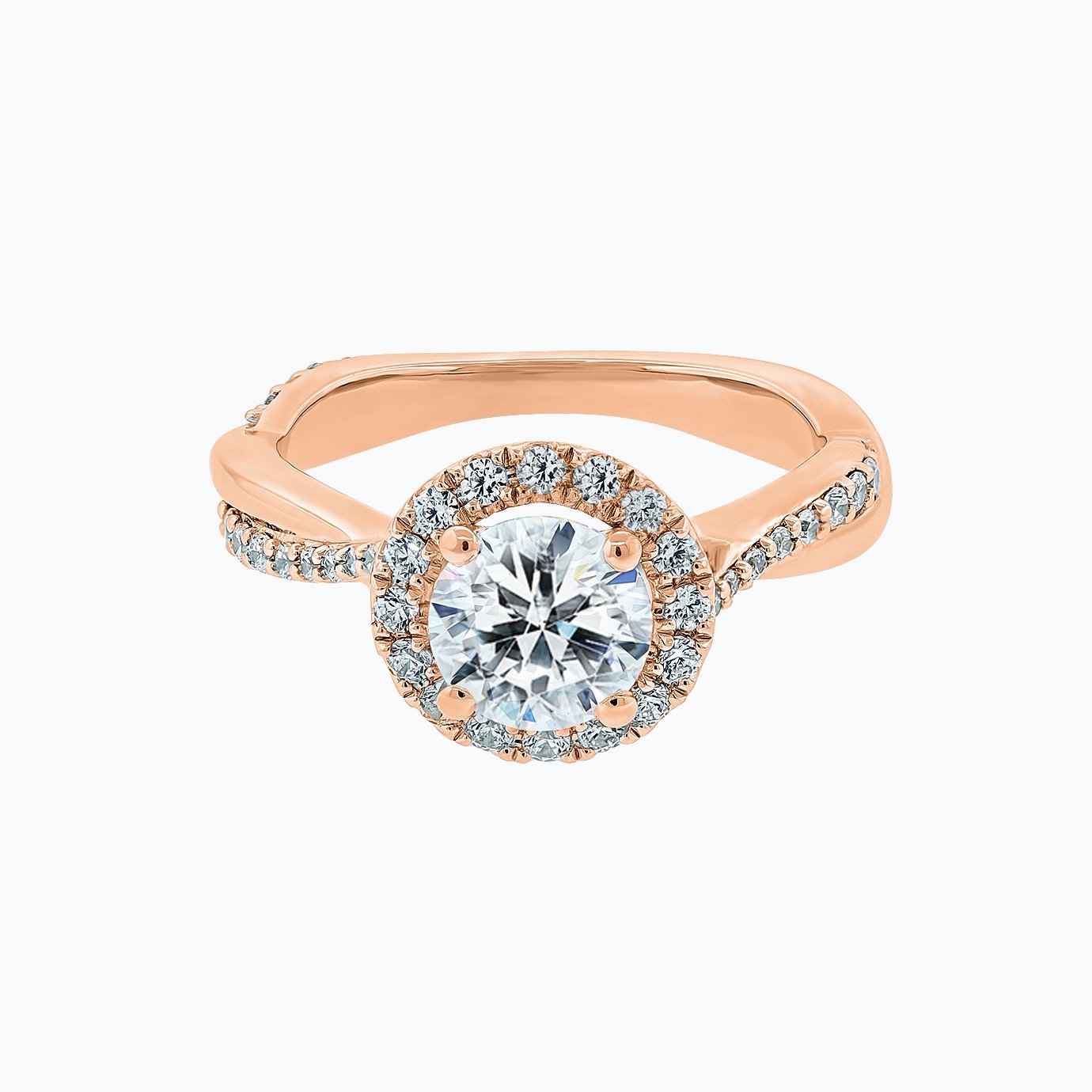 1.0 CT Round Halo & Twisted Pave CVD F/VS2 Diamond Engagement Ring 5