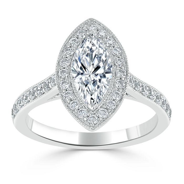 1.0 CT Marquise Cut Halo Moissanite Engagement Ring With Pave Setting 2