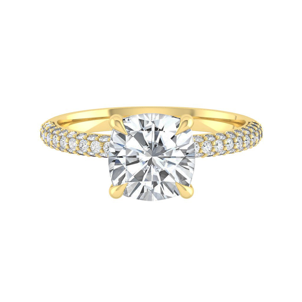 1.7 CT Cushion Hidden Halo Pave Moissanite Engagement Ring 6