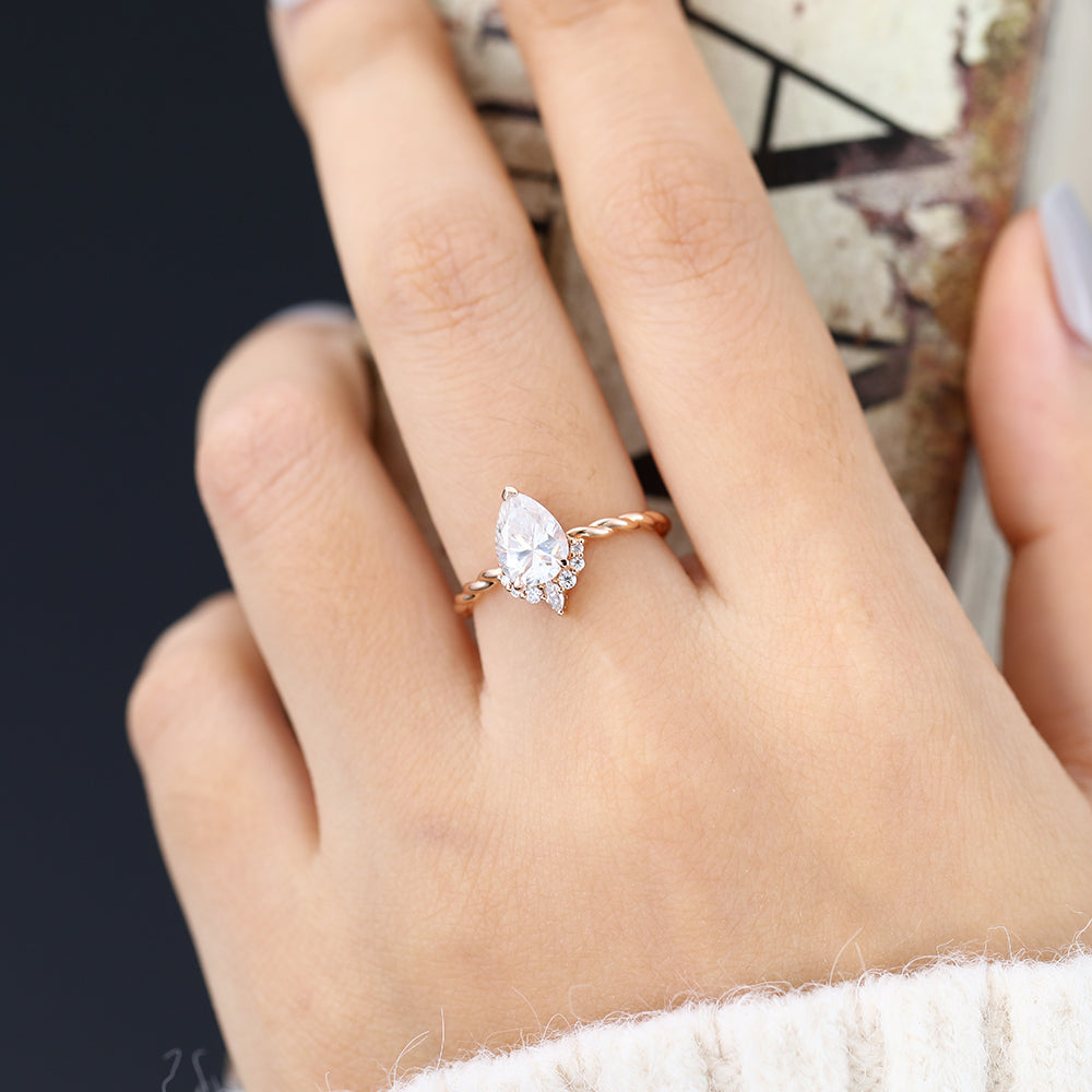 0.90 CT Pear Shaped Moissanite Cluster Engagement Ring 5