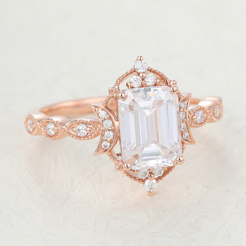 1.60 CT Emerald Shaped Moissanite Vintage Engagement Ring 3