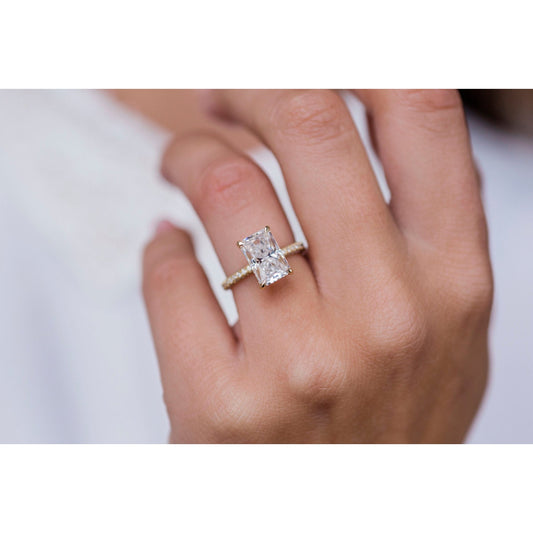 3.0 CT Radiant Solitaire Hidden Halo & Pave Moissanite Engagement Ring 1