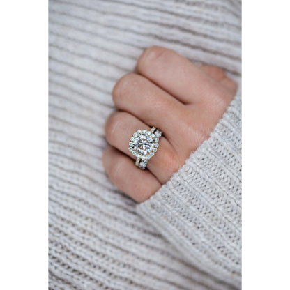 4.0 CT Cushion Halo & Pave Moissanite Engagement Ring 8